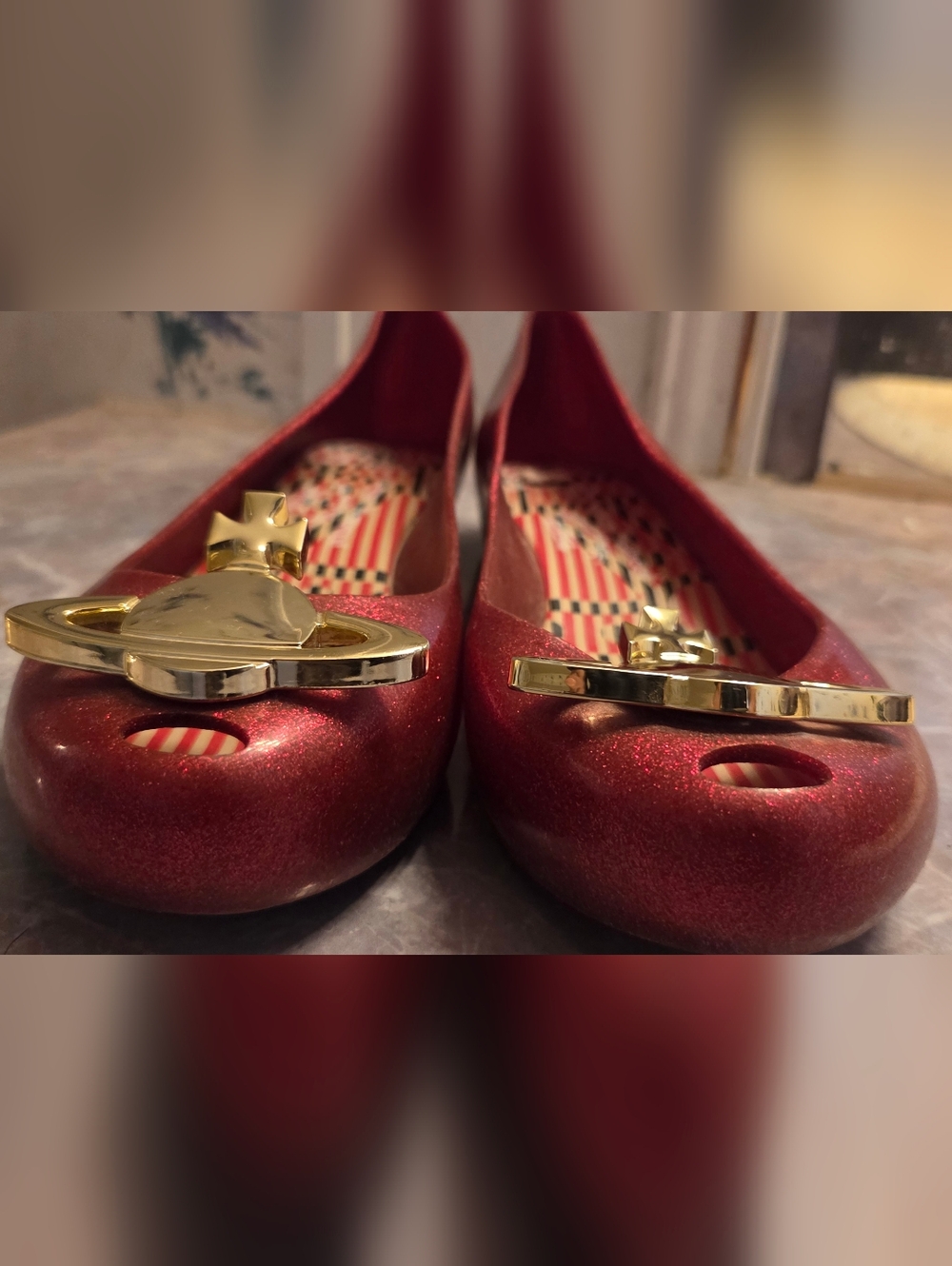 Vivienne Westwood Red Glitter Ballet Flats - Picture 2 of 6